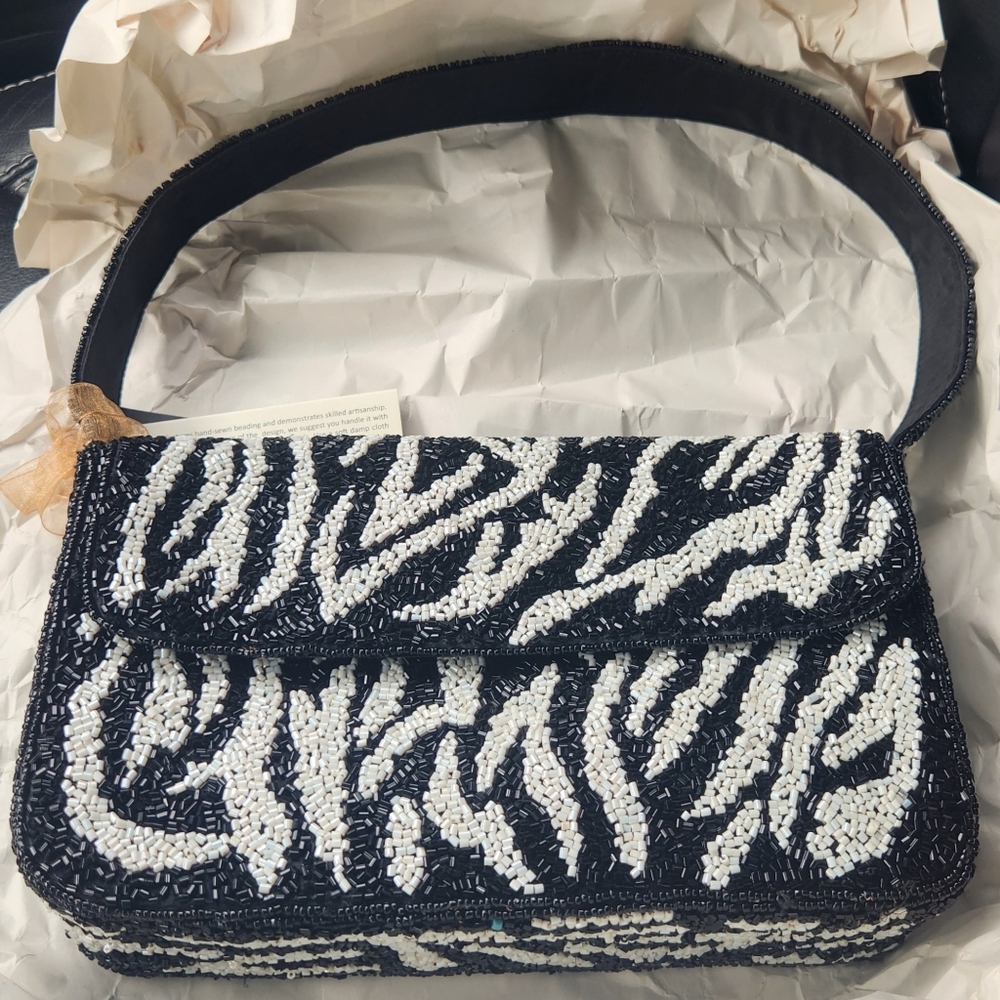 Two Tone Leopard Hand Beaded Shoulder Bag GORGEOUS!!!